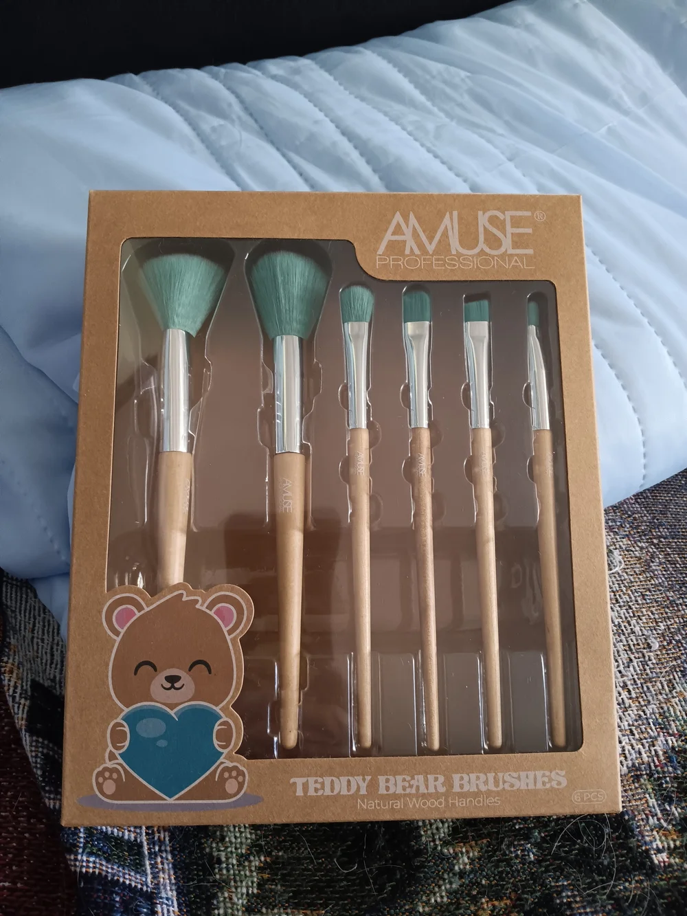 Amuse Professional Teddy Bear Makeup Brush Set - Green Bristles